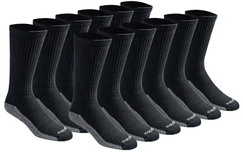 Dickies Men's Dri-Tech Original Moisture Control Crew Socks, Available in M-XXL (6, 12, 18 Pairs), Black (12 Pairs), Medium