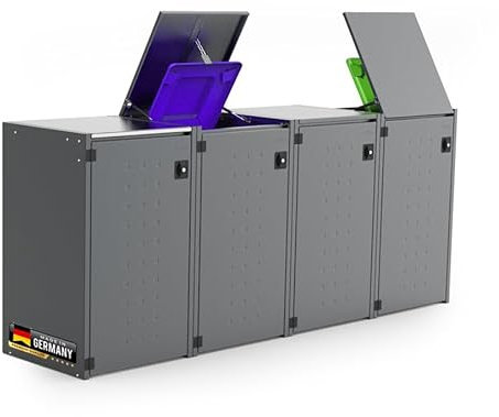 reinkedesign Mülltonnenbox Boxxi 4 x 120L aus verzinktem Stahl Anthrazit I Made in Germany | Inkl. Gasdruckdämpfern | UV-beständig I Schutz vor Nager I Flexibel erweiterbar