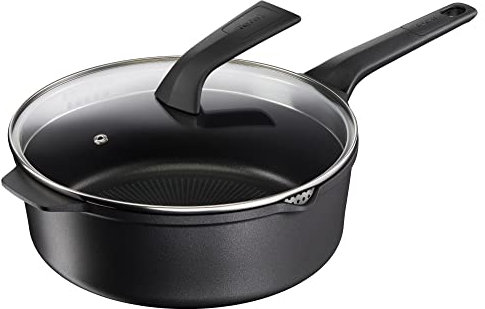 Tefal E24933 Robusto Aluguss Schmorpfanne 26 cm mit Deckel, einfache Reinigung, Antihaftversiegelung, Thermo-Signal Temperaturanzeiger, spülmaschinenfest, induktionsgeeignet, Schwarz