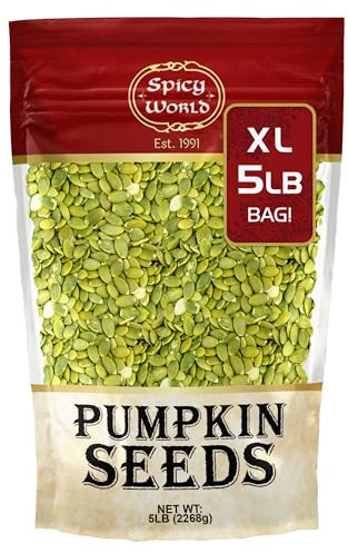 Raw Pumpkin Seeds 5 LB Jumbo Bag - Shelled, AAA Grade, Unsalted, Dry, Vegan, Bulk Bag by Spicy World