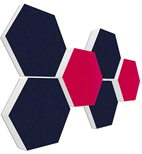platino24 3D-Set Schallabsorber Colore aus Basotect G+ mit Akustikfilz, 6 Waben in Fuchsia + Nachtblau je Ø30cm, Akustikverbesserung