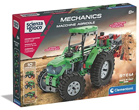 Clementoni - Science Build-Agricultural Machines-Children's Construction Set, Mechanical Laboratory, Scientific Game 8 Years (Italian Version) -Made in Italy, Colour, 19327