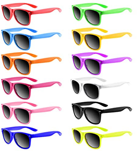 Bouiexye 12 Stück Kinder Sonnenbrillen Neon Jungen Mädchen Kinder Party Favor Taschenfüller Strand Pool Geburtstagsfeier/Jungen Mädchen Geburtstagsparty Zubehör (12 Farben)