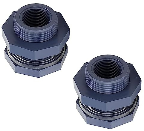 Wejjue 2 Pieces PVC Bulkhead Fitting 1Inch /1.5 inch Plastic Pipe Connector for rain Barrel Aquarium Bulkhead Tank Bulkhead Aquarium Bulkhead (1 inch)