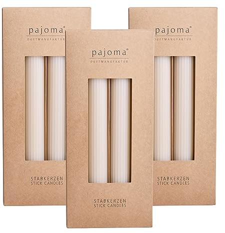 Räfflade stavljus – set om 12 | grädde | höjd 26 cm ø 2,7 cm | brinntid 19 timmar | 20 % soyvax + 80 % paraffin | enfärgade ljus | premiumkvalitet | pajoma