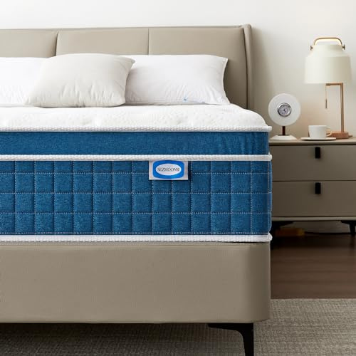 SEZMOONSI 4FT6 Double Mattresses, 10.6 Inch Memory Foam Pocket Sprung Mattress Double Size for Back Pain Relief, Medium Firm Hybrid Orthopedic Double Bed Mattress in a Box (135x190x27cm)