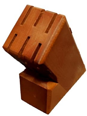 Wooden World - Ceppo portacoltelli da cucina in legno per 5 lame – Supporto per coltelli organizer ecologico naturale - marrone con una punta di arancia