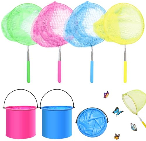 PHIEZC Paquete de 6 Redes de Aterrizaje para niños, Redes de Aterrizaje retráctiles, Redes para Pescar, cazamariposas, adecuadas para Que los niños atrapen Insectos, Peces pequeños, etc. en Verano.