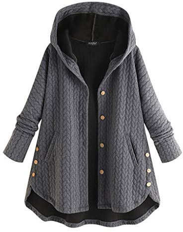 Manteau à Capuche à Manches Longues avec Poches boutonnées décontractées Grande Taille pour Femmes Gilet Polaire Vert