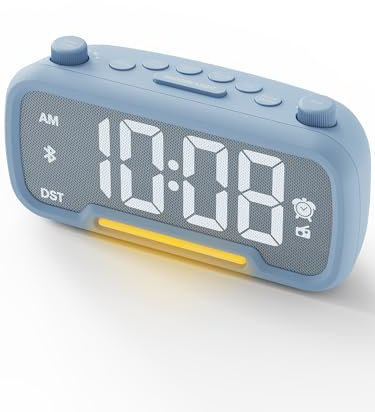 Alarm Clocks for Bedrooms with FM Radio, Digital Clock with Night Light, Adjustable Volume & Dimmer, Mains Power with Battery Backup, Night Light, USB & Type-C Charger