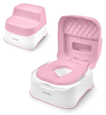 Ingenuity, Sistema 3 en 1 Prepare to Potty - Orinal, Tapa y Taburete, Fácil de Instalar, a Partir de 18 Meses, Rosa