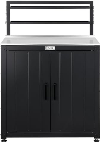 Feasto Garden Potting Bench for Patio with Storage Cabinet, Black