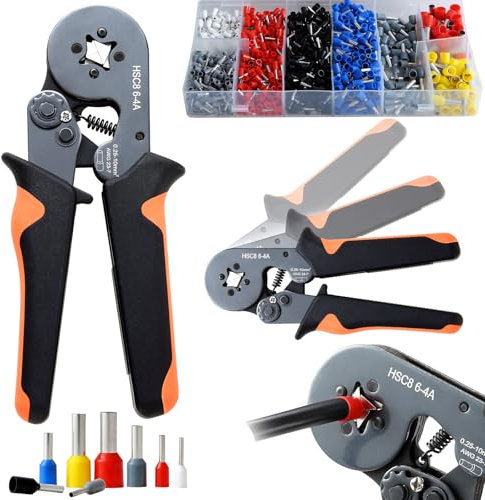 Goldeluxe Crimpadora profesional 0.25-10mm², Con 1250 piezas terminales electricos,crimpadora terminales, crimpadora terminales electricos, kit instalación y reparación vehicular, alicates electricist