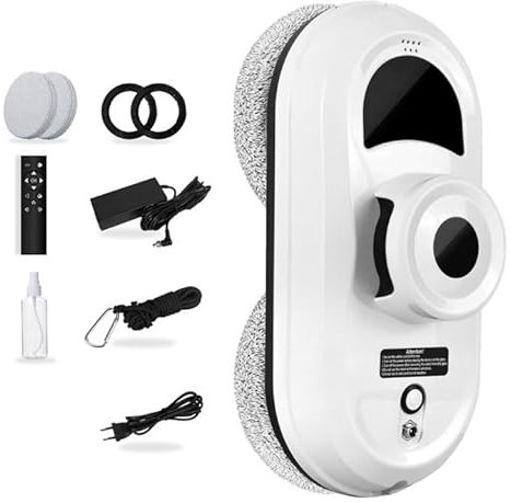 Robot Nettoyeur Vitre 5600 PA, Robot Laveur de Vitre Automatique avec 10 Chiffons, 3 niveaux réglables, Système de Sécurité, Navigation Intelligente, Télécommandé, pour Tout en verre