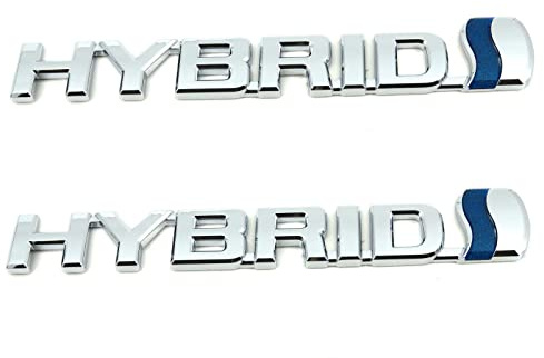 Juego de 2 emblemas híbridos de metal 3D para guardabarros, emblema 3D, insignia de repuesto para coche universal (plateado)
