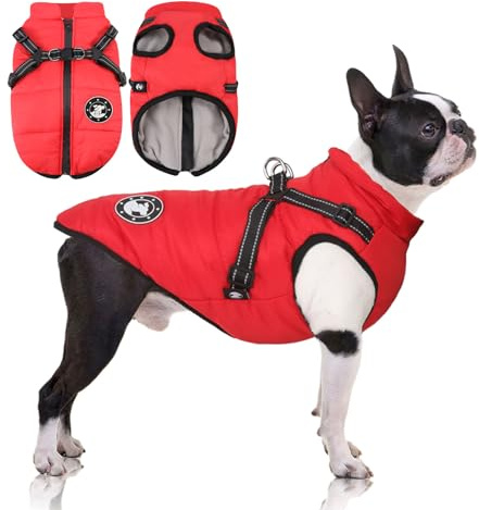 LUOWAN Manteau Chien Hiver Manteau pour Chien avec Harnais, Veste Imperméable pour Chiens de Ppetite Mmoyenne et Grande Taille, Lavable en Machine Bandes Réfléchissantes