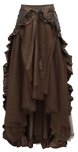 Gonna gotica da donna a vita alta, gonna steampunk da donna a vita alta con volant, lungo abito tradizionale con orlo irregolare, vintage, vittoriano, gonna a pieghe, outfit da festival per Halloween