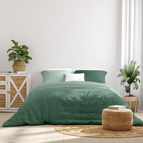 Ruggeri Lenzuola Set Copripiumino Matrimoniale Microfibra, Verde Bicolor | 1 lenzuolo a sacco di 250 x 200 cm con patella di 40 cm e 2 federe di 50 x 80 cm con chiusura a sacco di 20 cm