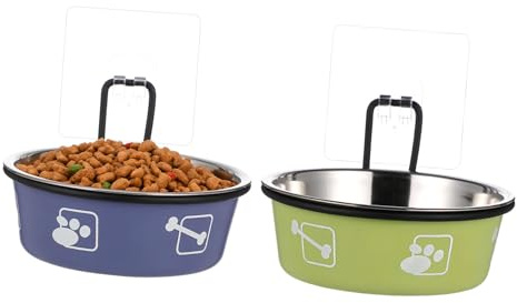 SUPVOX 2pcs Hanging Stainless Steel Cat Bowls Elevated Feeding Station Wall Mountable Food and Water Bowls with Adhesive Hooks for Easy Installation for Cats and Small Dogs