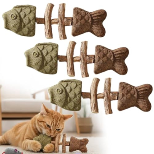 2026 Updated Creative Fish Bone Cat Toy, Purriden-t- Fix Your Cat’s Dental Health, Cats Chew Toys, Wooden Catnip Teeth Cleaning Stick, Natural Fishbone Cats Dental Toy, Durable Feline Tooth Care Tool