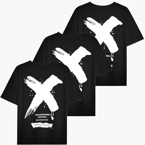 RUIZEHONG Lot de 3 T-Shirts pour Homme Motif Imprimé Décontractés Manches Courtes Col Ras du Cou Hauts pour l'Été