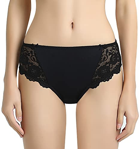 VANEVER Women Lace High Leg Knickers, Microfiber Bikini Briefs with Floral Lace Trims, Mid Waist Panties Hipsters, High Cut, Comfortable and Soft Underwear Briefs