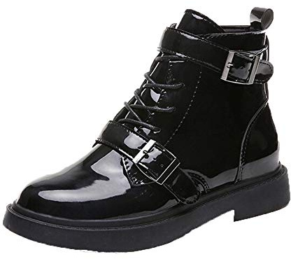 Susenstone Bottes Cuissardes à Lacets Femme Chaud Hiver Ankle Chaussures CompenséEs en Vernis Chaud Plate Bottes Courts Platform Talon Carre Sexy AntidéRapant (38 EU(CN38), Noir)