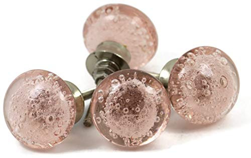 owlKraft Schrankknäufe Set mit 6 rosa Blasen-Glas-Rundknäufen (3,2 cm Durchmesser) | Glastürgriffe | Kristall-dekorative Knöpfe | moderne Schubladenknöpfe | trendige Schranktürknäufe