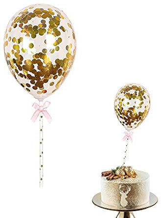 10 Stück Cake Topper Konfetti Ballon 5 Zoll Latex Luftballons Pailletten Aufblasbare Luftballons Mini Kuchen Luftballons Dekorative Konfetti Luftballons für Geburtstagsfeier Hochzeitstag Round Gold