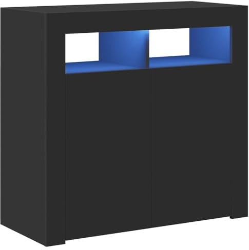 vidaXL Sideboard mit LED-Leuchten Kommode Anrichte Schrank Beistellschrank Mehrzweckschrank Standschrank Flurschrank Schwarz 80x35x75cm
