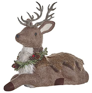 Beliani Figura decorativa renna ecopelle marrone bianco argento verde 38 cm