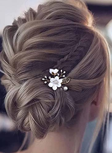 Wendalern Hochzeit Kristall Haarnadeln Braut Perle Haarnadel Strass Blume Haarspange Gold Cz Haarnadel Haarteil Dekorative Haarschmuck Für Frauen Und Mädchen