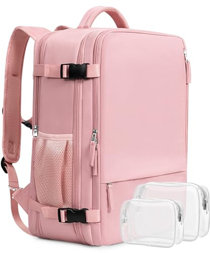 Beraliy Travel Backpack for Women, Airline Approved Bag, Carry On Waterproof Hiking Backpack, 16 inch Laptop Backpack, Overnight Bag, Pink
