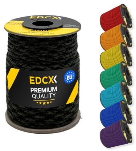 EdcX Paracorde en Nylon 4 mm 550 30 m (100 Pieds) - Type III, Corde 100% Nylon, Corde à 7 brins, Corde en Nylon 4 mm dans des Couleurs Unies (Black Forest, 30 m)