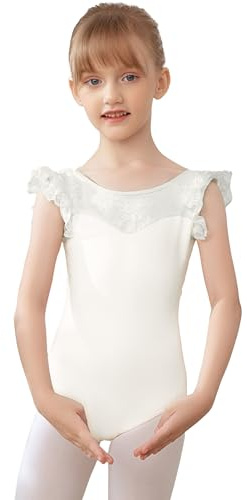 AOQUNFS Flickor Bulloned Ärm Bomull Klassisk Body för Flicka Rund hals Bunch för gymnastik, R01, R01-vit, 10-11Años (135-145cm)