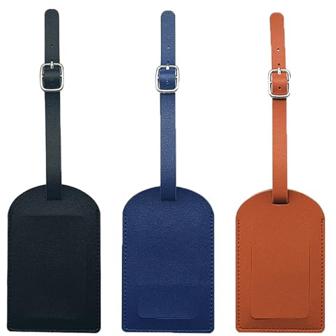 3 Pcs Luggage Tags for Suitcases,Shunshi PU Leather Cruise Luggage Labels with Name Card & Adjustable Strap, Waterproof & Privacy Protection Suitcase Identifier Tags for Travel (Black/Blue/Brown)