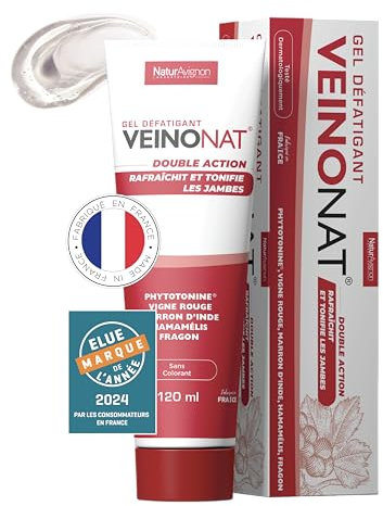 NaturAvignon Veinonat Gel fraicheur jambes lourdes | Massage jambe | Vigne rouge + Marron d'Inde + Hamamélis + Fragon | Gel frais pour les jambes lourdes | 120mL