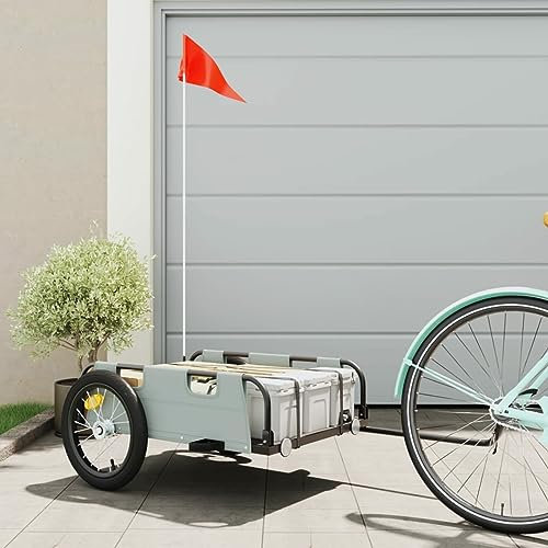 Gecheer Bicycle Trailer Cargo Bike Trailer Camping Luggage Storage Carrier Transport with Towing Bar Grey Oxford Fabric and Iron Bicycle Trailers