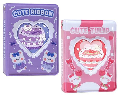 Hwtcjx 2 pezzi Album Fotografico, Album Foto con 40 tasche, Photocard Holder, Cuore Libro Raccoglitore, Fotografico Kpop, Mini Tendenza di Moda Photocard Binder (Viola e Rosa)