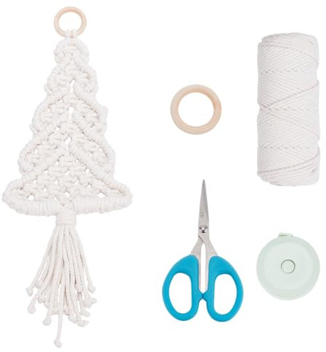 FREEBLOSS 2 Set DIY Makramee Weihnachtsbaum Set, Natürliche Weiße Weihnachtsbaum Hängeornamente, Wandbehang, Wandteppich Für Den Urlaub, Makramee Quasten, Wandbehang, Makramee Set Für Anfänger