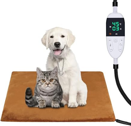 Asstikoo Pet Heating Pad,Adjustable Dog Heating Pad with Timer and 30-60℃ Temperature,Pet Indoor Heating Blanket for Cat Dog with Chew Resistant Cord,Long-Time Working Electric Pet Heated Mat(S)