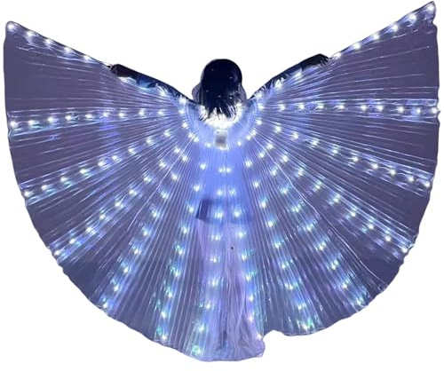BUXINGRUN Light Up Fairy Wings Adult Women, LED Cape for Girls, Perfect for Party Carnival Halloween Belly Dance (White, Kids)