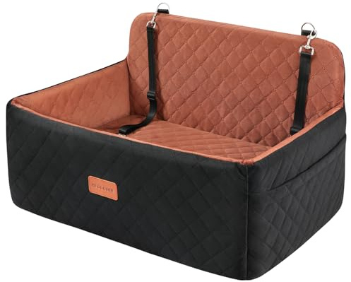 Hundbilstol för medelstora/stora hundar, hundbooster bilstol för hundar under 25 kg eller 2 små hundar, avtagbar och tvättbar bilstol för husdjur, resehundsäng för baksätet med 2 säkerhetskoppel