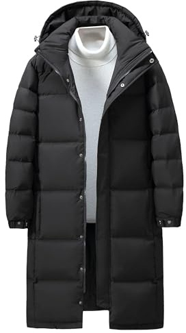 Mens Warm Long Puffer Hoodie Plus Size Hooded Down Quilted Coat Classic Arctic Cloth Hood Parka Jacket
