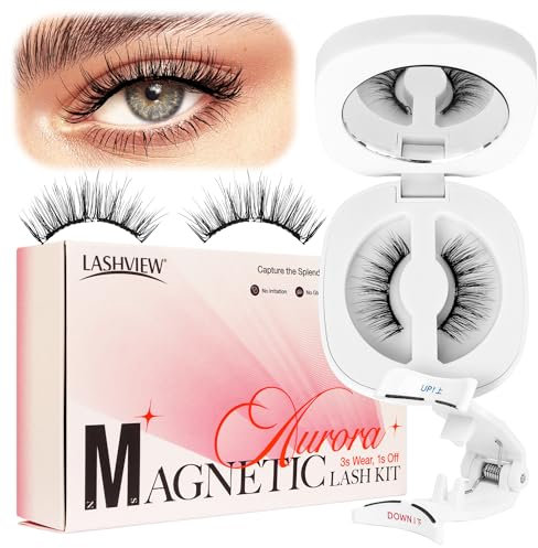 LASHVIEW Upgrade Magnetic Eyelashes with Applicator Reusable Soft Magnetic Eyelashes Natural Look No Glue Needed Easy to Wear and Remove(A02)