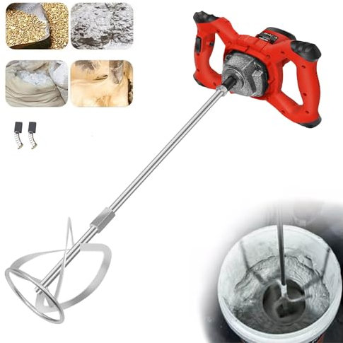 Malaxeur électrique, malaxeur à béton réglable à 6 vitesses,malaxeur portatif à palettes 2600W,0-1700 tr/min,M14 Barre Spirale Chromée,pour Mélanger la Peinture,Boue de Ciment,Béton,Mortier,Rose