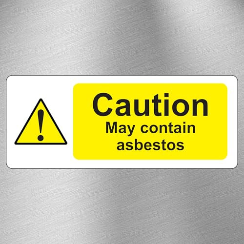 (Pack of 10) Warning contains asbestos sign - Self adhesive sticker 150mm x 50mm - LAMINATED