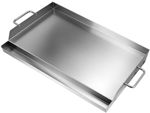 QWORK® Plancha barbacoa, placa de parrilla rectangular de acero inoxidable 304 con canal de grasa, adecuada para la mayoría de las parrillas de gas y de carbón