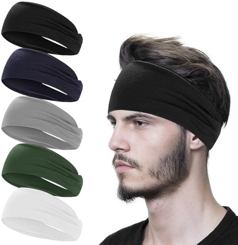 Fascia Capelli Uomo, Sport Headband, 5 Confezioni, Fascia Sudore Fronte, Fasce Sportive Elastiche per Fitness, Jogging, Corsa, Ciclismo
