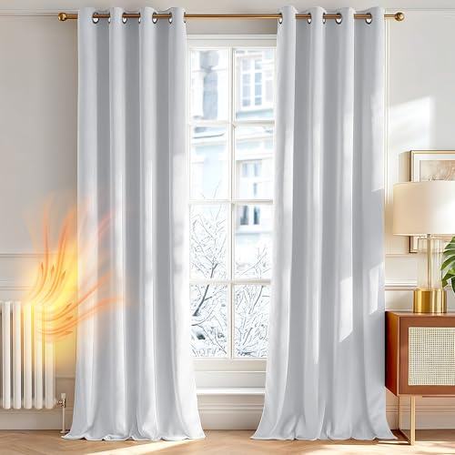 Deconovo Eleganta inomhusgardiner i sammet – set med 2 moderna paneler med hål, dekorativa gardiner för sovrum, vardagsrum, vardagsrum, vardagsrum, 140 x 180 cm, vit